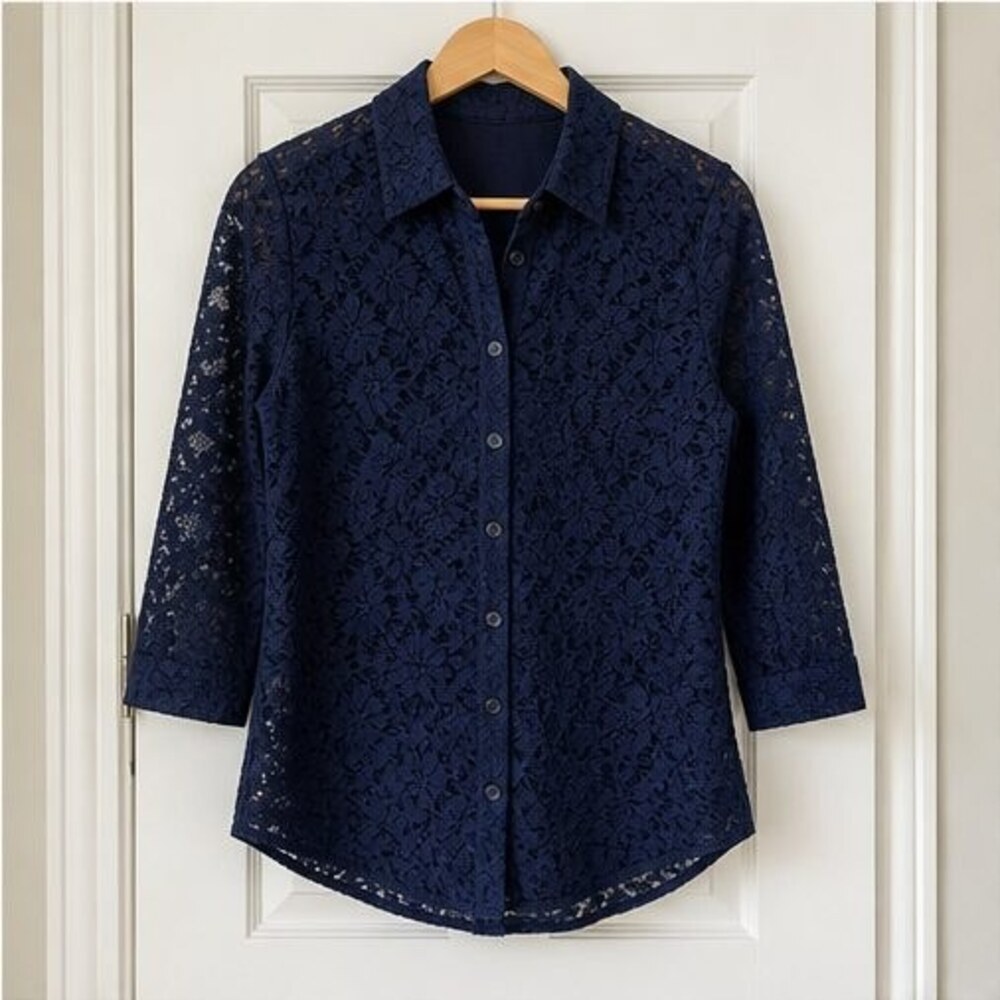 Navy Tie Neck Blouse